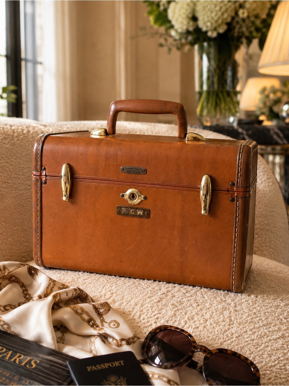 Vintage Samsonite Train Case Hard Train Vanity Cosmetic Luggage Case